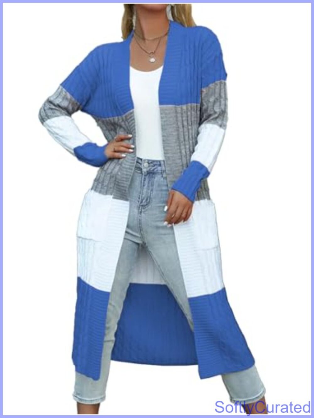 Chunky Cable Knit Open Front Long Duster Cardigan Sweater